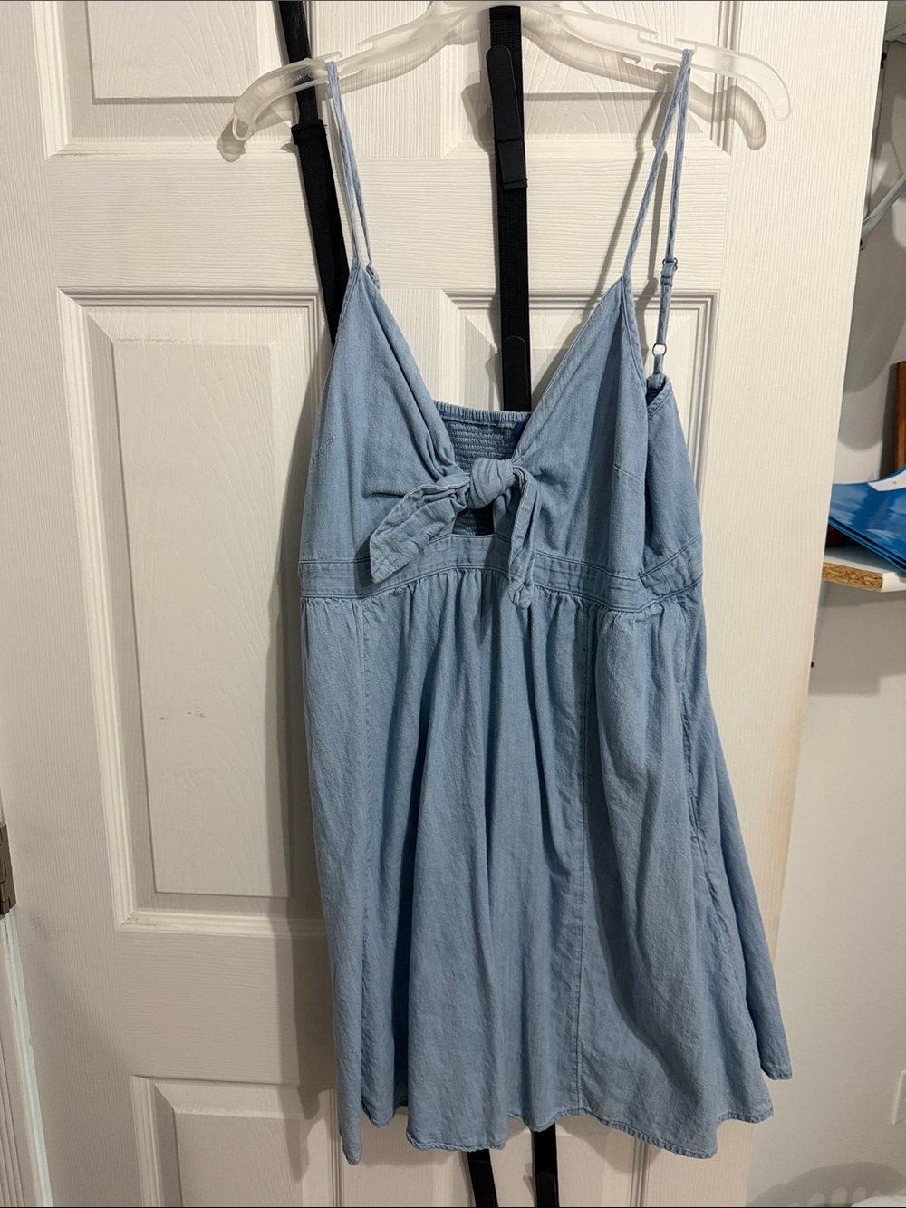 Old Navy Light Blue Denim-Look Mini Dress with Front Tie